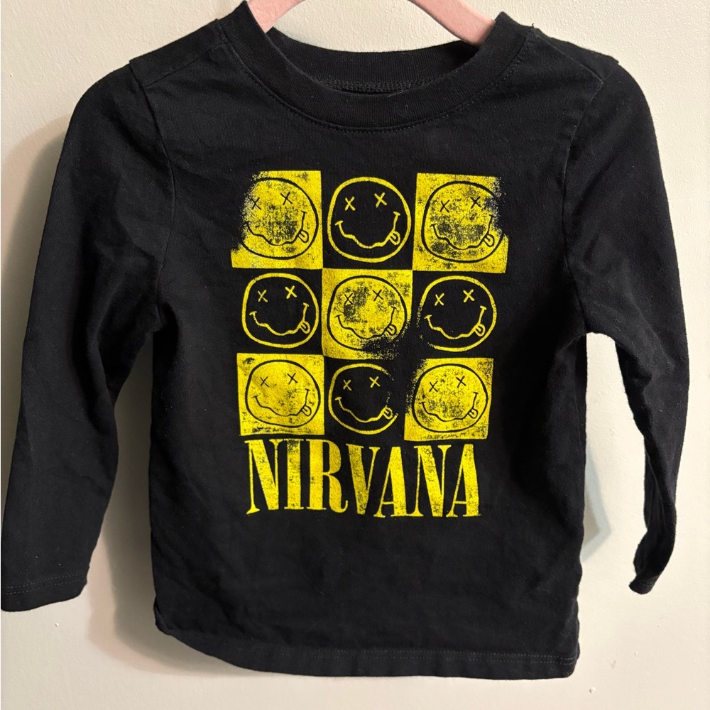 NIRVANA Kids Long Sleeve Tee in Black with Yellow Distressed Graphic